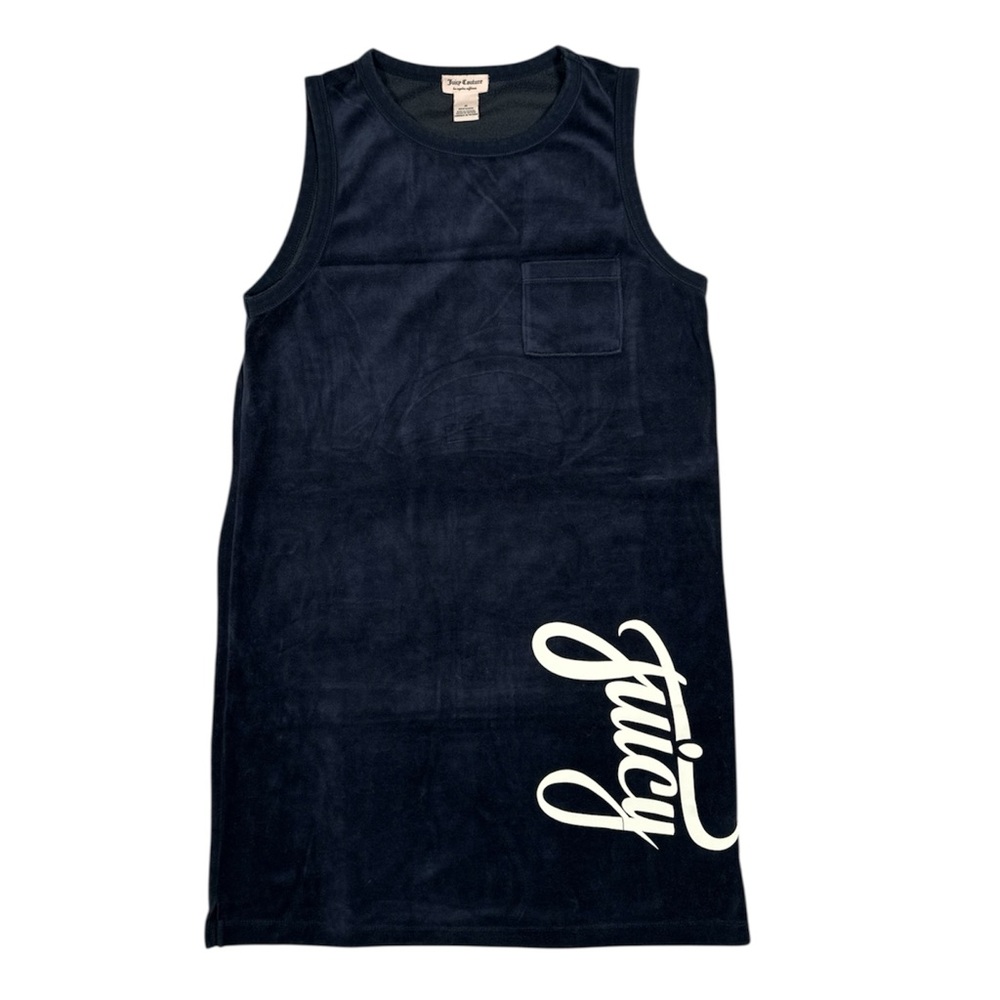 Juicy Couture Black/Navy Velour Sleeveless Tank Dress Script Logo Size M